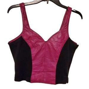 VTG Retro Chia Fuschia Stretchy Leather Crop Top Large